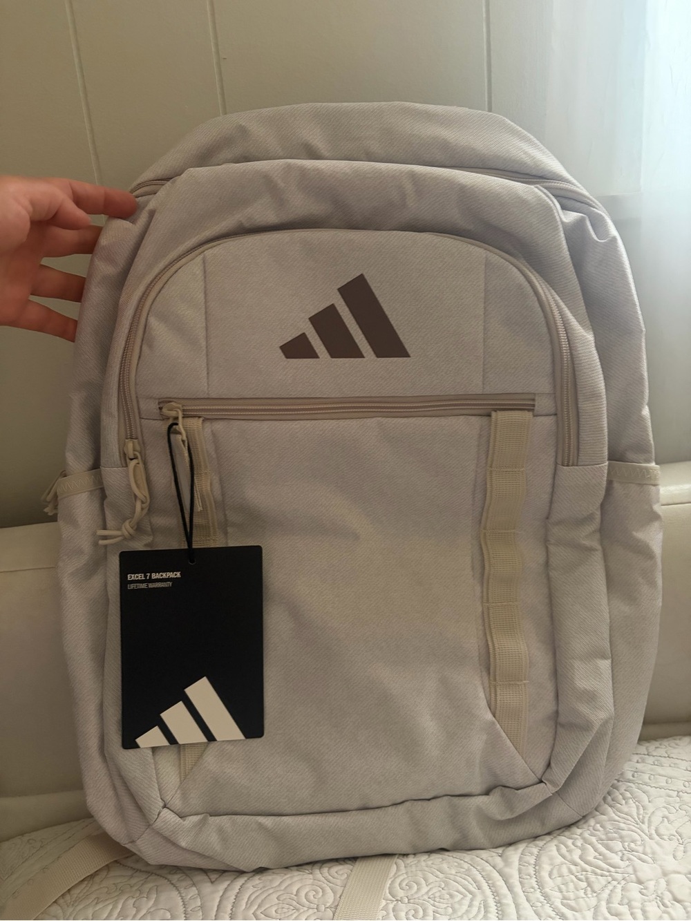 adidas Light Gray women’s Backpack with Subtle Beige Accents